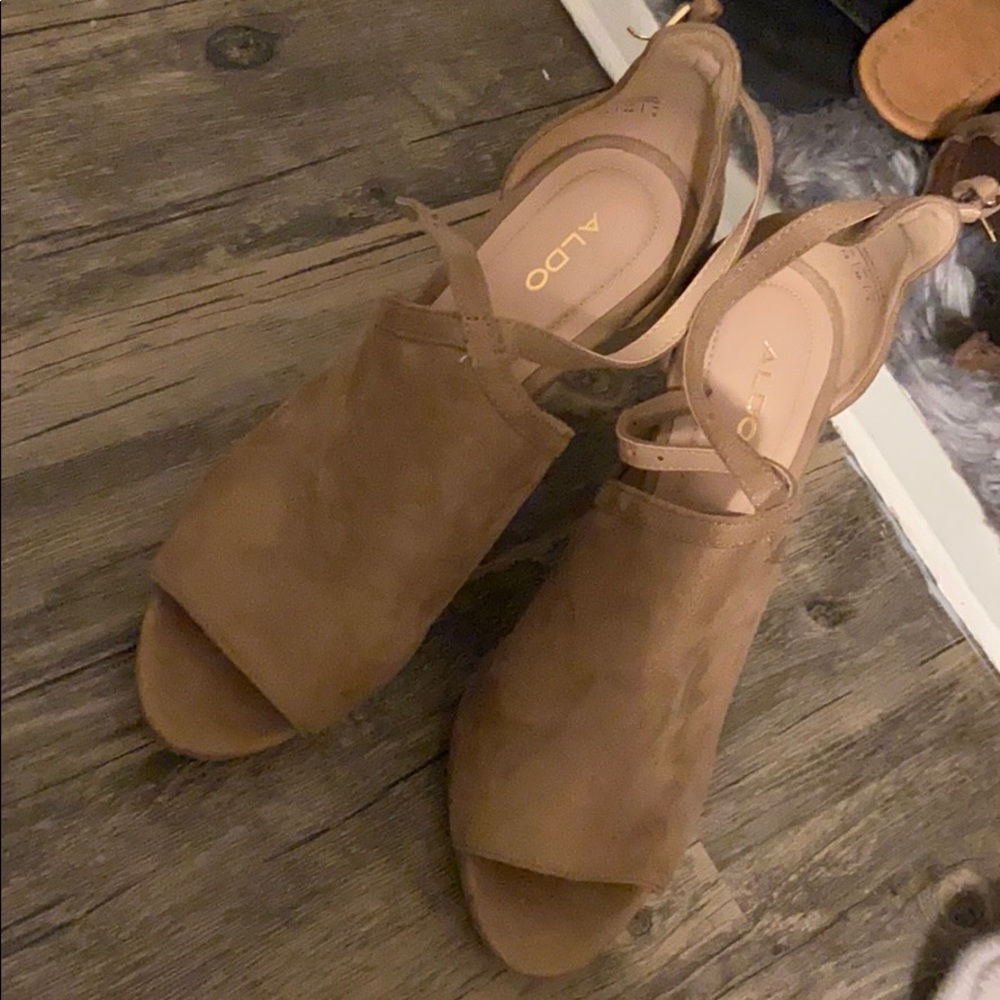 Aldo peep suede heels in nude. Must have